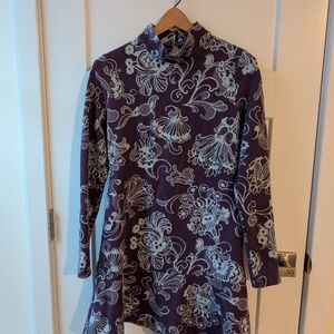 Anthropologie NWOT Mock Neck Floral Cutout Back Mini Dress - Purple Women's S